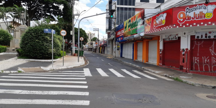 Centro de Franca vazio, em março. Foto: Renato Viana Albarral/ F3 Notícias Whatsapp