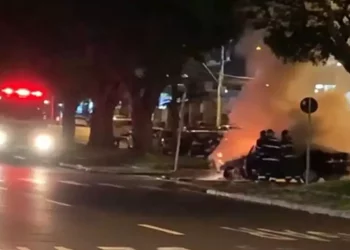 Veículo pega fogo e fica destruído na Avenida Major Nicácio
